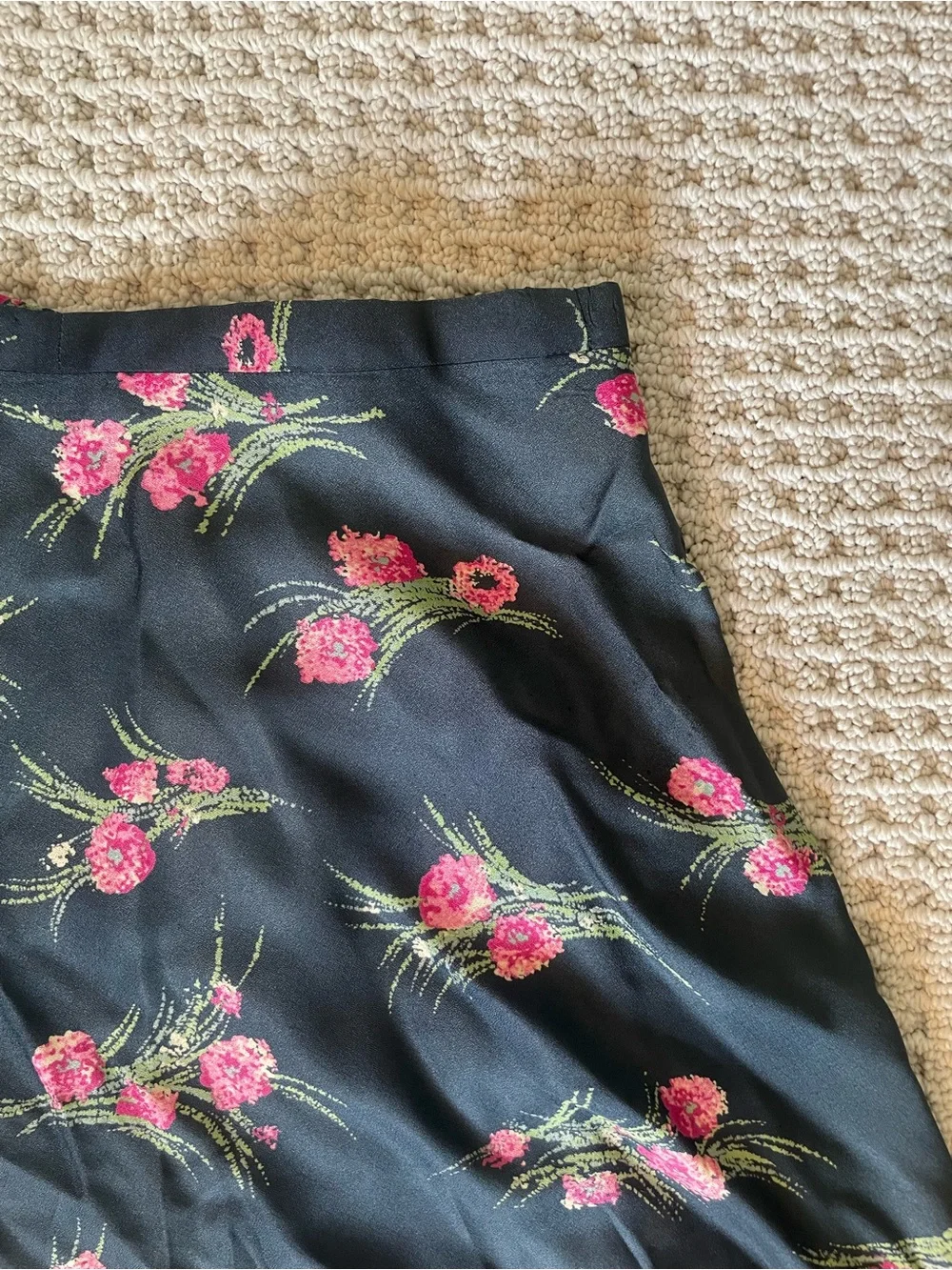 Navy Vintage Floral A-Line Midi Skirt with Pink floral pattern - size 2/4